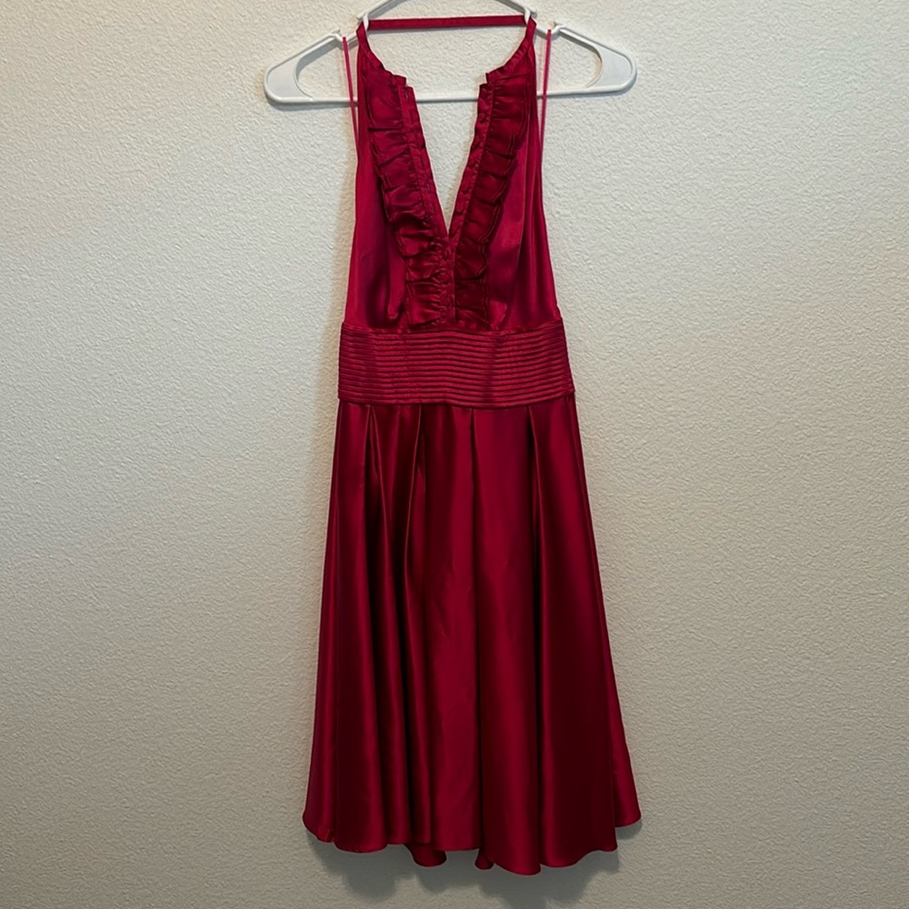 Pink/red backless sz 0, Catherine Malandrino dress with tuxedo front.